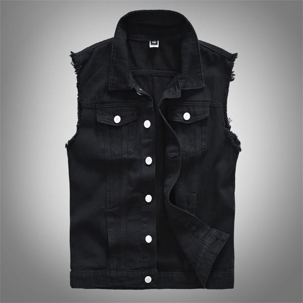 Nuovi uomini di moda casual nero con cappuccio gilet senza maniche gilet di jeans giacca street punk stile gilet di jeans opzioni di dimensioni multiple M-6XL 201120