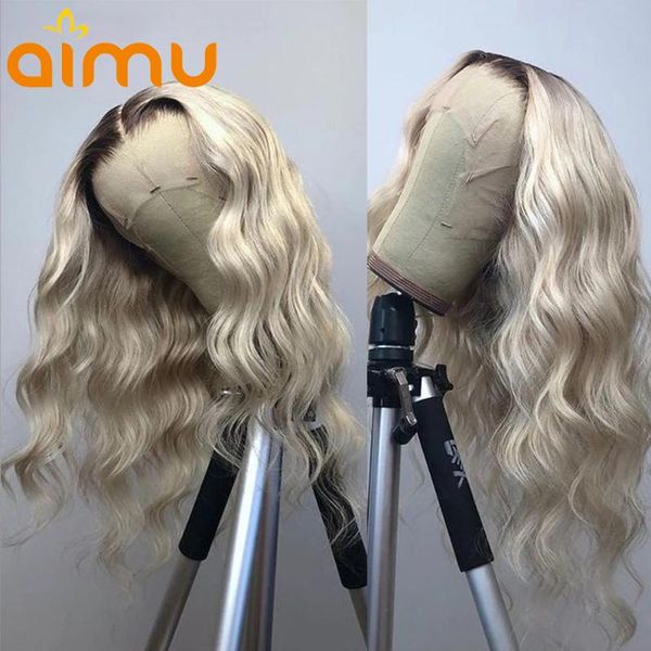 

human hair hd invisible transparent lace wigs for black women 613 colored ombre blonde highlight brazilian wavy lace frontal wig, Black;brown