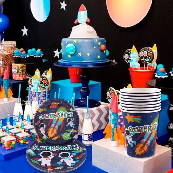 

qifu космическая планета планета партия одноразовая посуда день рождения декор детей детские одноразовые бумажные плита кубок кубка астронав