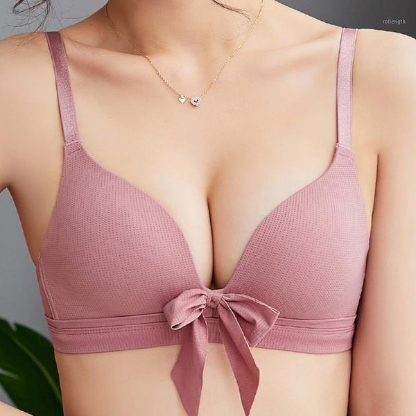 

solid color women bra push up bra lingerie wireless with bow brassiere cozy bralette underwear bh1, Red;black