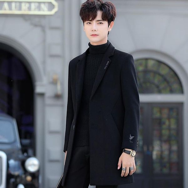 

men's wool & blends in the winter men long 2021 han edition cultivate morality coat leisure woolen cloth, Black