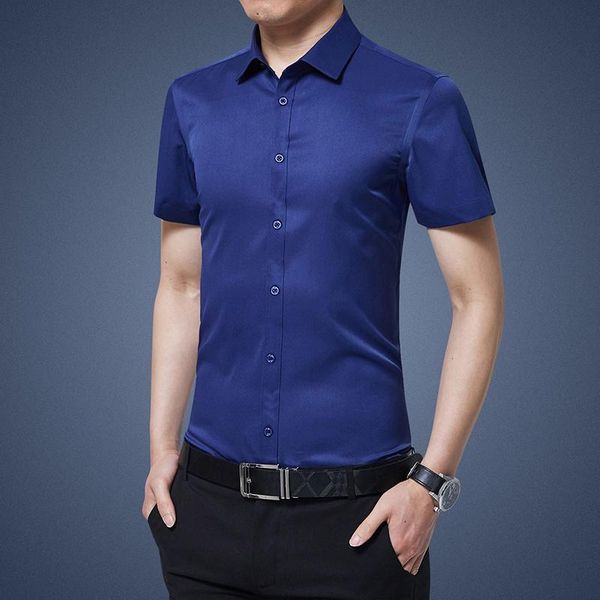 

men's dress shirts ice silk stretch non-iron shirt short-sleeved summer business casual youth trend solid color, White;black
