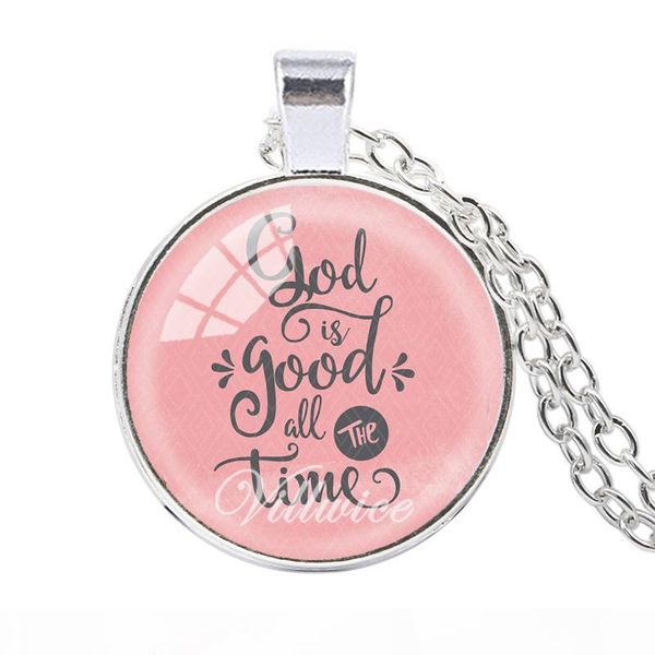 

villwice bible verse necklace god is good all the time glass dome necklaces for women quote christian harajuku jewelry gifts, Silver