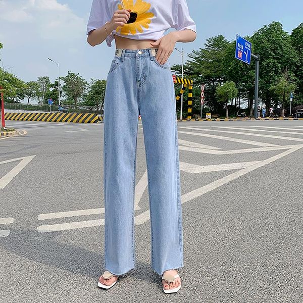 

woman straight jeans clothes high waisted 2020 summer streetwear baggy wide leg vintage fashion stretch blue harajuku loose