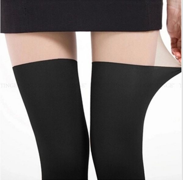 

college style hard to distinguish between true and false, perfect stitching fake high tube pantyhose, black lady's silk stockings under, Black;white
