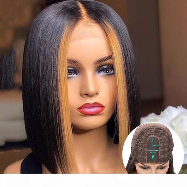 

jk hair 2x6 closure wig color bob wig ombre lace front human hair wigs for women natural black peruvian remy 150% short bob, Black;brown