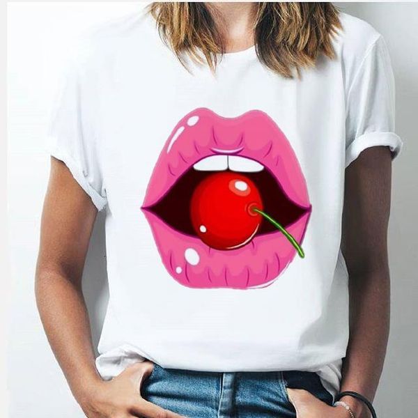 

new 2020 women red mouth lip love print tshirts base o-neck short sleeve women tshirt all-match white tee funny girls shirt