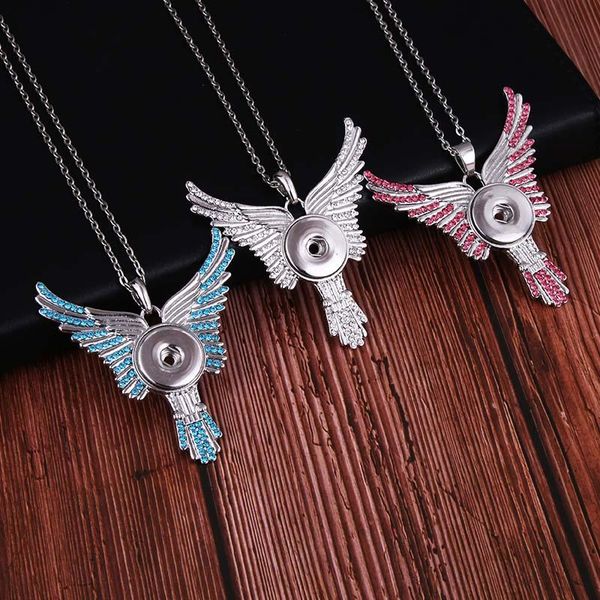 

pendant necklaces snaps jewelry crystal wing necklace 18mm snap women charms button diy gift for 3213, Silver