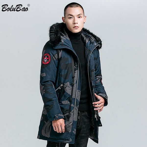 

bolubao brand men winter camouflage jacket coats male casual thicken parka men's fashion long section warm parkas 201111, Black