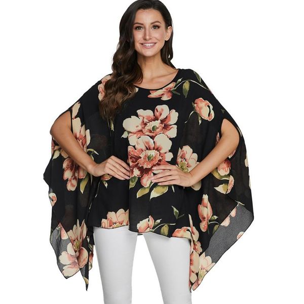 

women's blouses & shirts bhflutter plus size blouse shirt women 2021 floral print casual tunics summer style batwing chiffon blusa, White