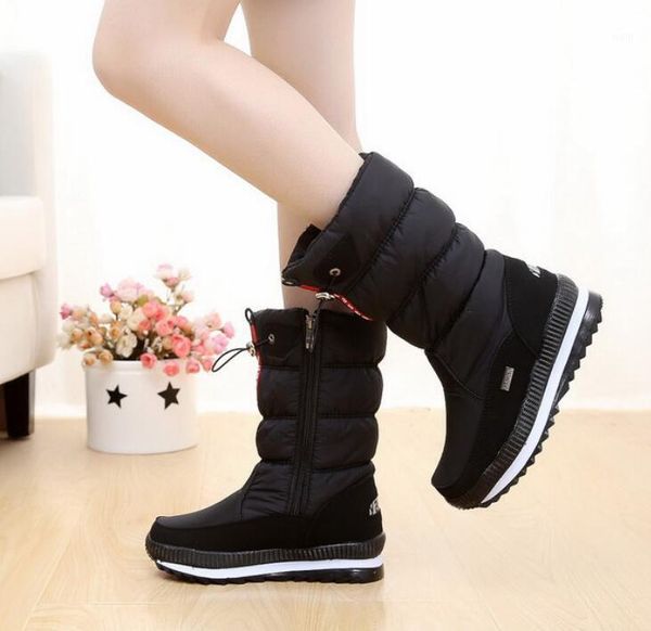 

winter mid calf snow boots women platform thick bottom waterproof non-slip half boots woman warm plush shoes female black1, Black