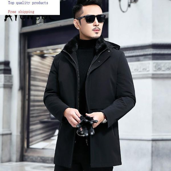 

men's leather & faux winter jacket men parka real rex fur coat duck down long jackets blouson homme hiver y8713 yy301, Black
