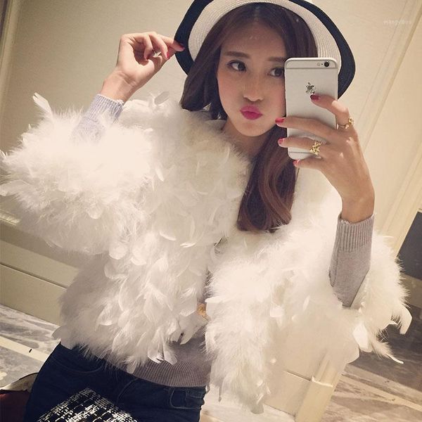 

2019 new ostrich feather coat turkey feather short paragraph female korean autumn winter petal sleeve fur coat1, Black