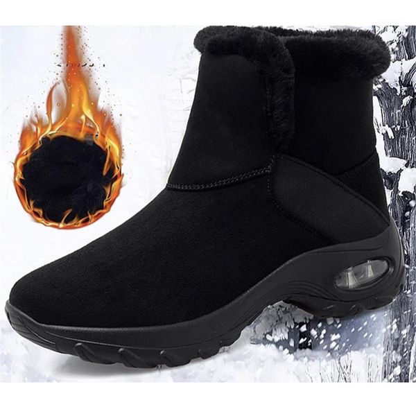 

2020 new winter women boots with fur warm plush women snow ankle boots flat platform shoes plus size suede outdoor sneaker1, Black