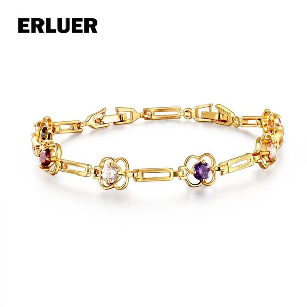 

link, chain erluer fashion gold color jewelry charm flower bracelets & bangles colorful crystal zircon hand bracelet for women gifts, Black
