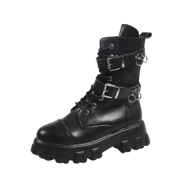 

women's platform motorcycle boots 2021 women leather low heels woman comfort lace up ankle boots ladies footwear female shoes1, Black