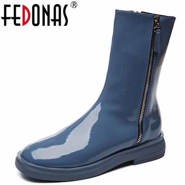 

fedonas new retro woman antumn winter warm snow boots casual shoes side zipper motorcycle boots mid-calf rome shoes woman1, Black