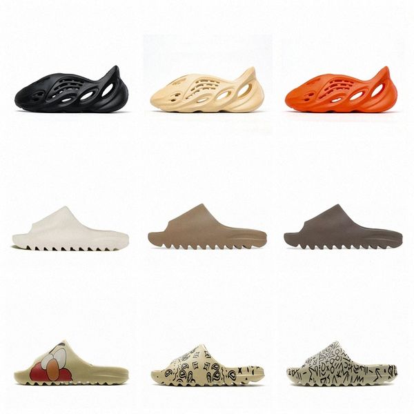 

2020 kanye west slides for women men kids slippers bone earth brown desert sand resin platform house outdoor summer slipper size 36-45, Black