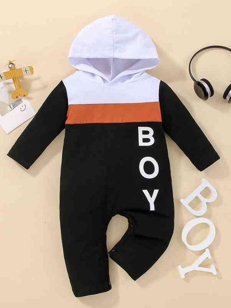 

baby color block letter graphic hooded jumpsuit she, Blue