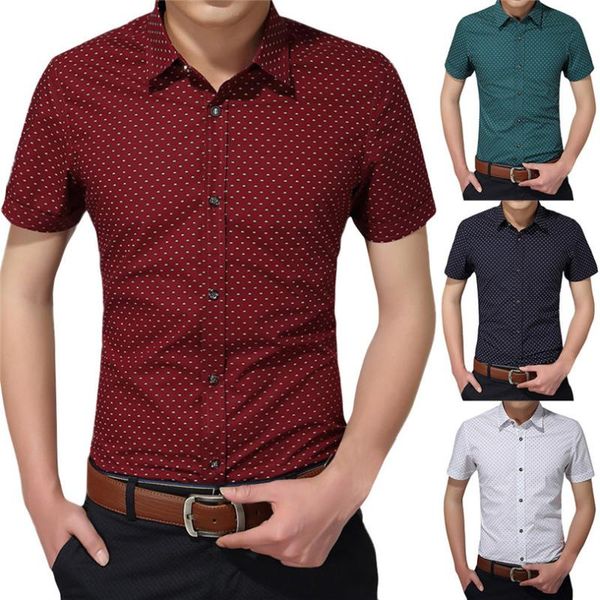

men casual shirt summer autumn luxury fashion polk dot casual short-sleeved comfortable shirts blouses #4a19, White;black