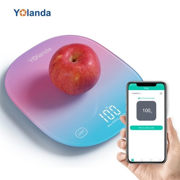 Yolanda 5 кг смарт-кухонные масштабы Bluetooth приложение электронные цифровые пищевые весы баланса мозга инструмент питания анализ 220117