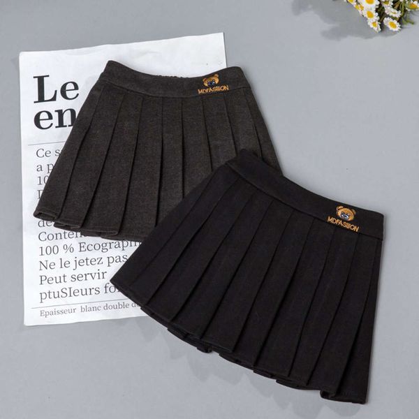 

girl's pleated autumn and winter tweed plush baby children's skirt college wind big child, Blue