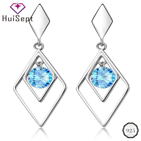 

huisept trendy silver 925 jewellery earrings sapphire zircon gemstone double rhombus long style drop earrings for women wedding