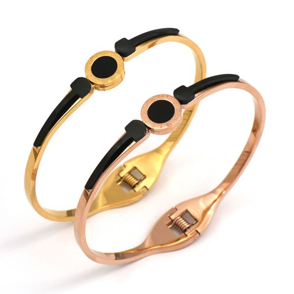 

pz stainless steel jewelry women stainless steel gold plating couples bracelet carving roman numerals lover bracelet, Black