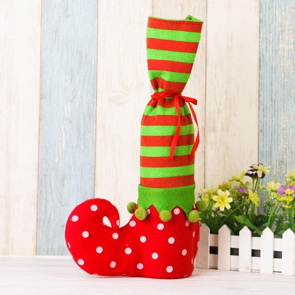 

1pc creative gift bags christmas elf dot stripe dress pattern red wine bottle cover dining table decoration party xmas wmtcmz