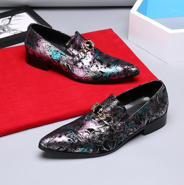 

dress shoes korean version of british fashion mixed color pointy individual printing small leather set foot with breathable male1, Black