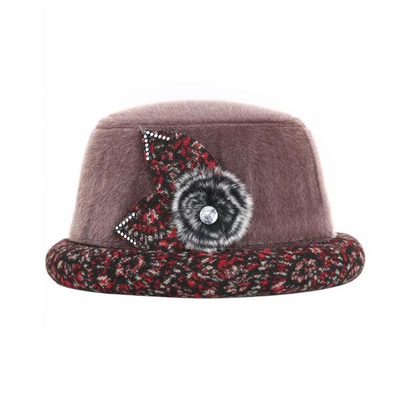 

stingy brim hats women daily head wear hat accessories fedora gift soft middle aged autumn winter vintage round artificial wool adjustab, Blue;gray