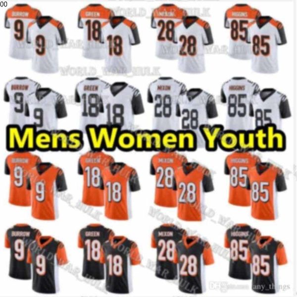

custom men youth womens cincinnatis bengal 9 joe burrow tee higgins a.j. green 28 joe mixon andy dalton c.j. uzomah seibert jerseys, Black;red