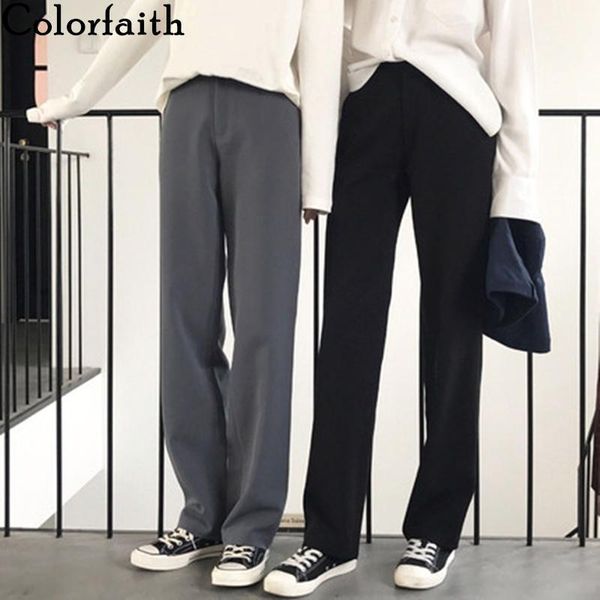 

colorfaith 2019 autumn winter women pants straight high waist loose knitting office korean style casual black long pants p90601, Black;white