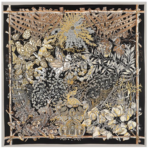 

new twill silk scarf women fashion large hijab god beast flower printing square scarves shawls wraps female foulard bandana 130cm*130cm, Blue;gray