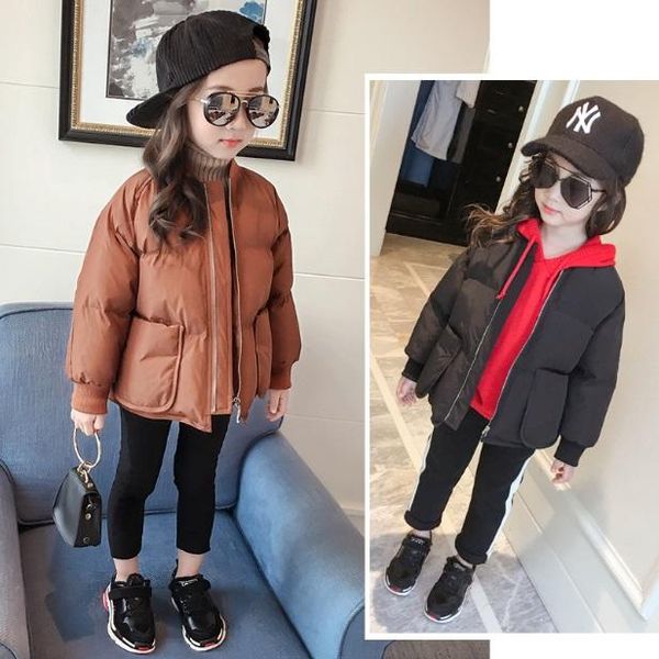 

jackets girls short paragraph bread clothes cotton 2021 winter big children thick warm jacket solid color zipper coat, Blue;gray