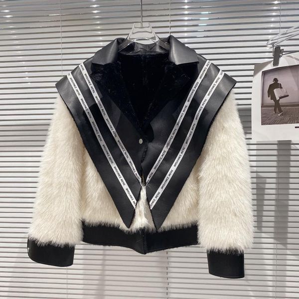 

2020 winter new college style women jacket letter shawl collar plush leather jacket thick coat women fashion, Black;brown
