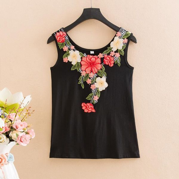 

black white basic tank women plus size clothing cotton embroidery ladies 2020 mom clothes 4xl 5xl 6xl