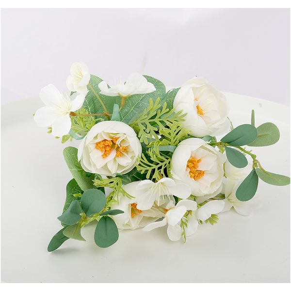 

5 головок белые розы искусственные цветы пион высокое качество для свадьбы украшения дома розовые поддельные цветы марок невесты букет f jll