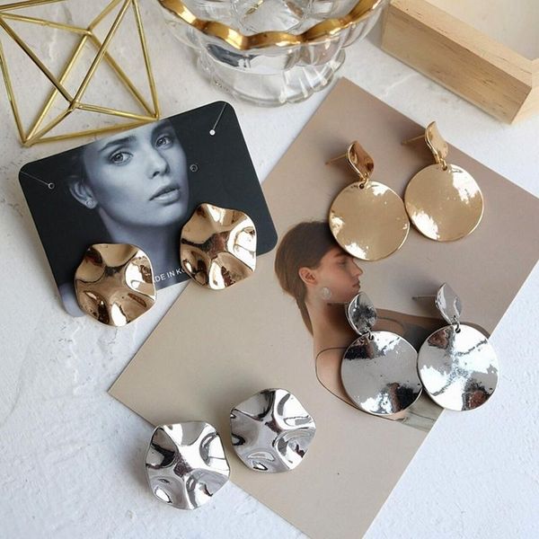 

fashion beat earring stud simple new alloy geometry pretty for women textured metal banqueta accessories, Golden;silver