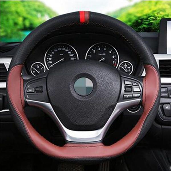 

trim steering wheel cover w/ needles thread 37-38cm 15\" 1pc leather 38cm