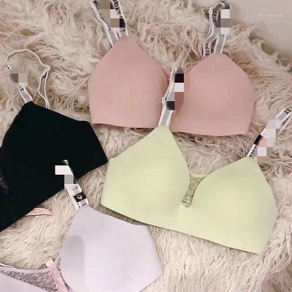 

bras 2021 letter bra without steel rings shoulder strap thin padded cool lingerie bra1, Red;black