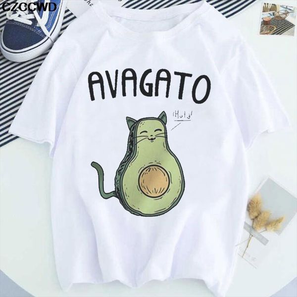

kawaii cartoon avocado short sleeve plus size t shirt casual avocado letter graphic harajuku tshirt female summer women t shirts, White