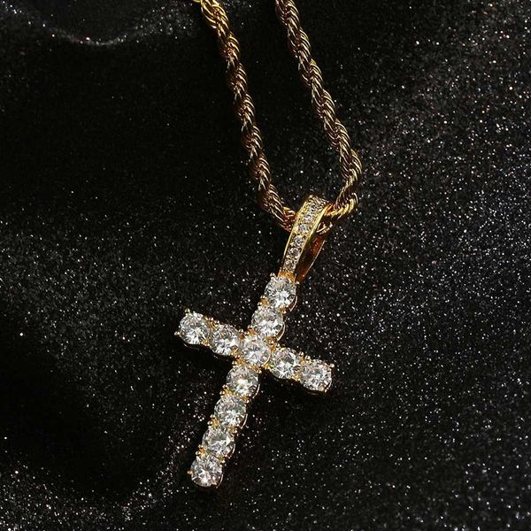 

cross diamonds pendant necklaces for men women religion christianity luxury necklace jewelry 18k gold plated copper zircons cuban chain, Silver