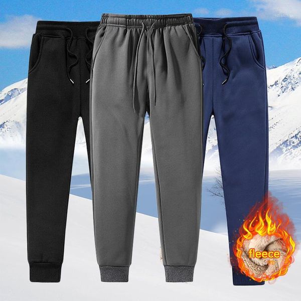 

mens athletic pants fleece lined thick trousers casual loose warm joggers winter sweatpant male streetwear pants1, Black