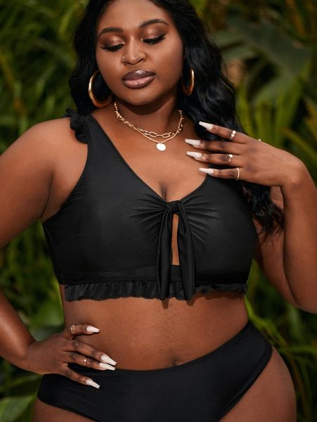 

plus cut-out knot bikini p7pd#, Black