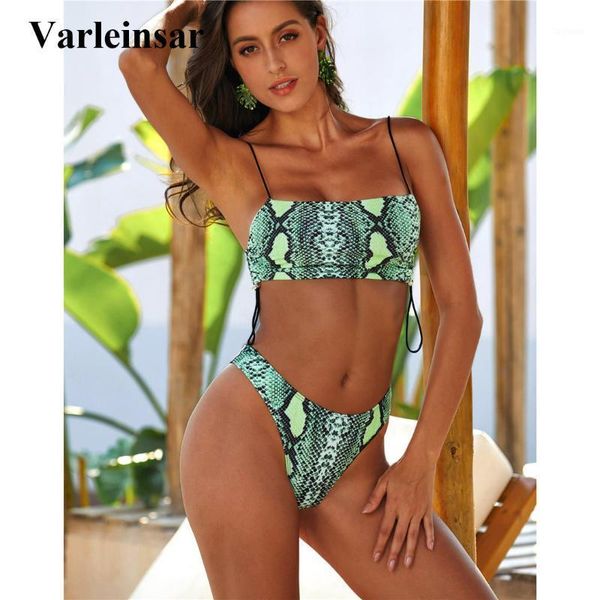 

2020 bikini snake printed swimsuit female swimwear women two-pieces bikini set high leg cut bather leopard bathing suit v18041, White;black