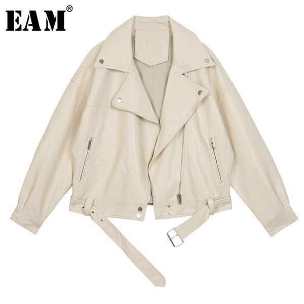 

[eam] 2020 new spring autumn lapel long sleeve apricot pu leather loose big size short jacket women coat fashion tide lj200813, Black;brown