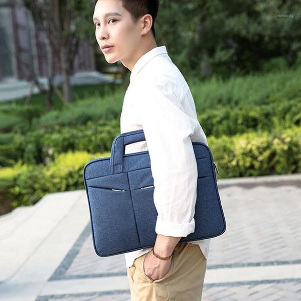 

16in men simple briefcase oxford cloth waterproof wear-resistant lapbag k-