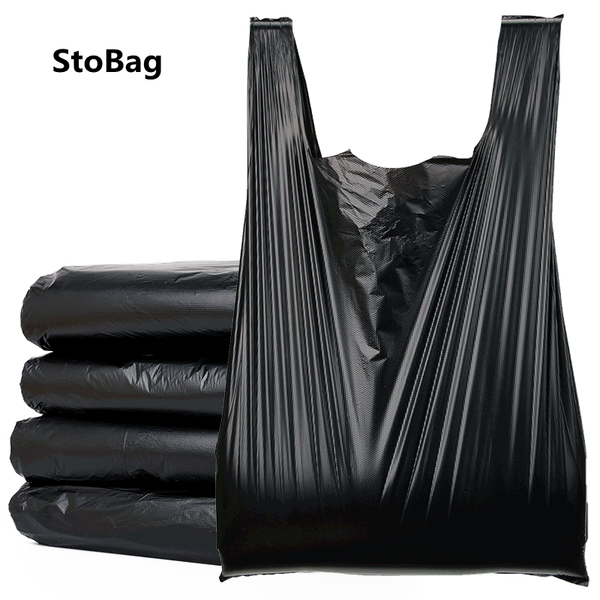 

stobag 500gram/pack thickened black vest plastic bag takeaway shopping packing garbage with handle bag kitchen living room clean