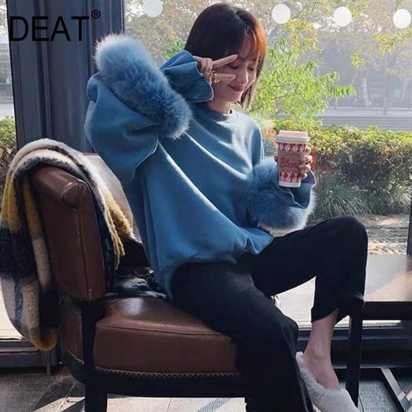 

women's fur & faux deat 2021 winter fashion sleeves blue color pullover thickness real feather knits sweatshirt wo62105m, Black